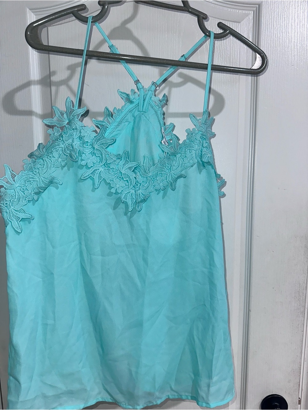 NEW WT Macaron Women’s Large Mint Green Tank Top / Blouse Racerback Style Lace